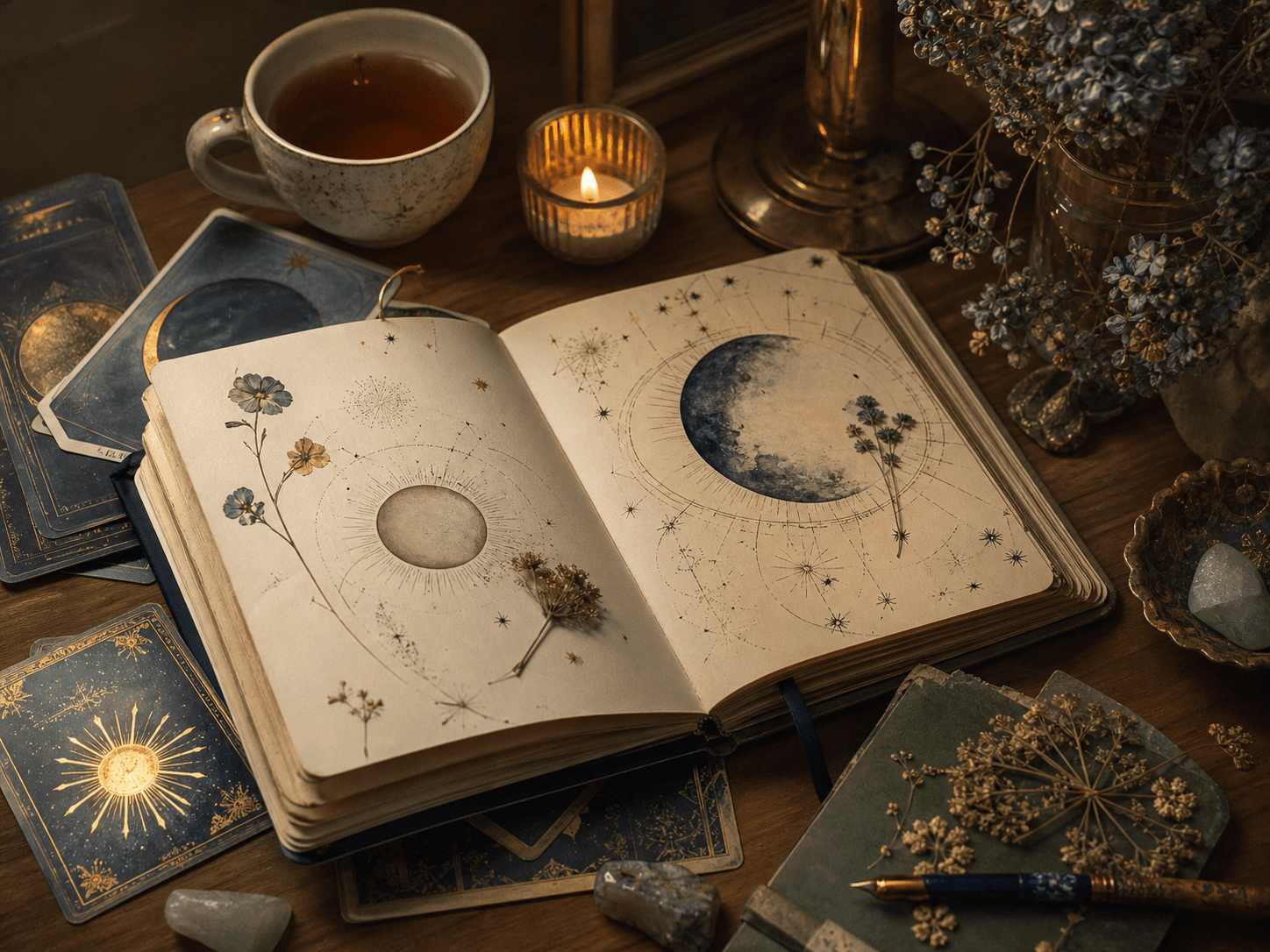 Journal with moon sketches and astrological notes